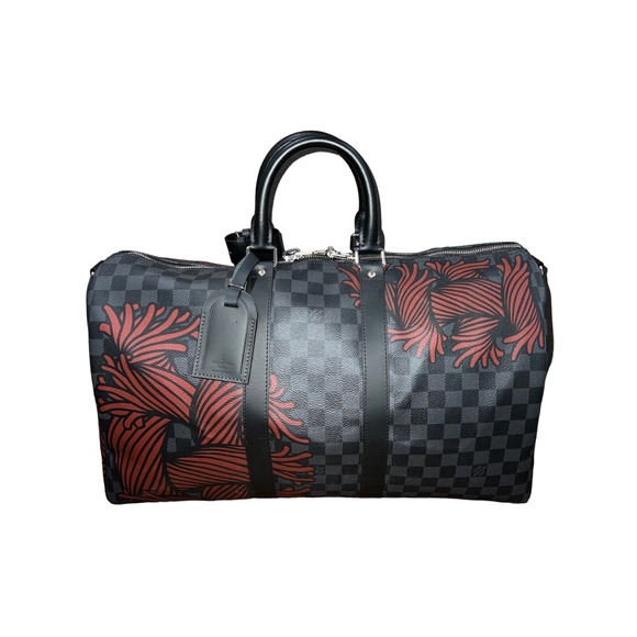 Louis Vuitton Keepall Bandouliere 45 Damier Nemeth Red Rope Weekend Travel Bag - Picture 1 of 9